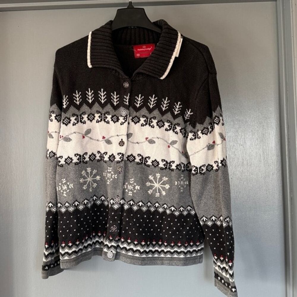 Holiday Lodge Women's Embroidered Button Front Snowflake Cardigan Sweater XL